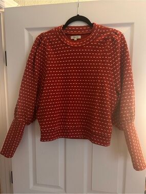 Madewell Red Puff-Sleeve Patterned Sweater